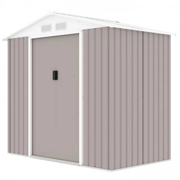 Sans Marque - Abri de jardin en métal 2,71 m² - 213 x 127 x 195 cm - PLUTON - Kit d'ancrage inclus, 2 portes coulissantes - Taupe - Image 3