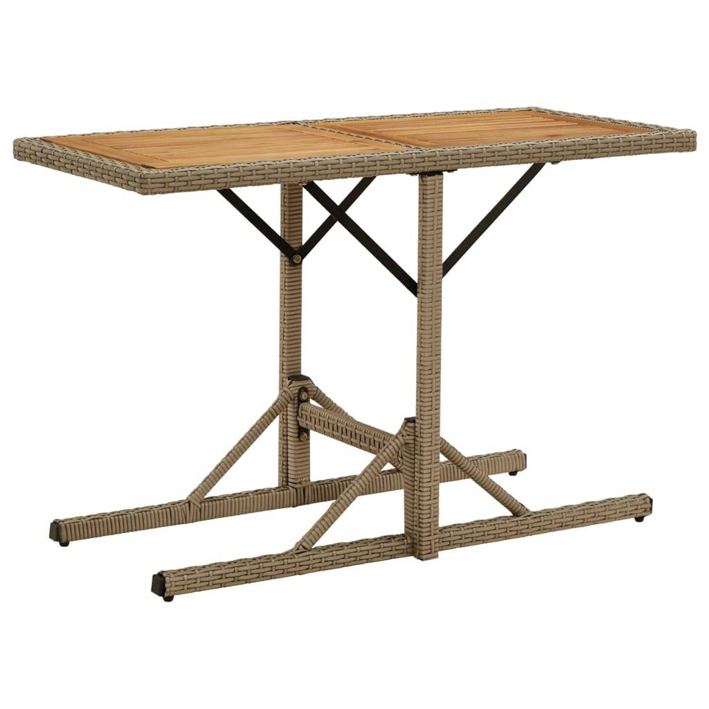 ComfortXL - Table de Jardin Étroite Beige 110x53cm, Plateau en Bois d'Acacia et Pieds en Résine Tressée – ComfortXL Outdoor Living - Image 1