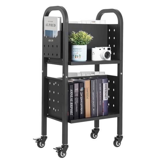 VEVOR Chariot à Livres Bibliothèque Étagère Double Face L 70 kg 45x33x88 cm Noir - Image 1