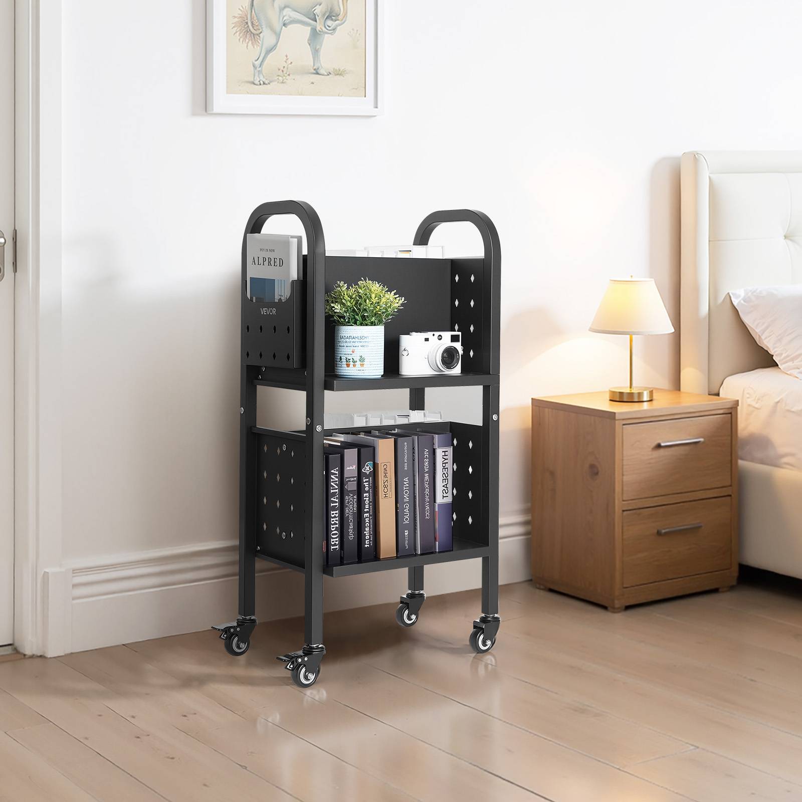 VEVOR Chariot à Livres Bibliothèque Étagère Double Face L 70 kg 45x33x88 cm Noir - Image 8
