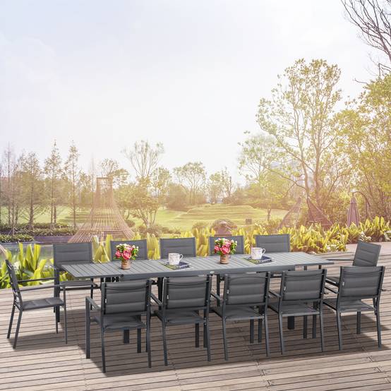 Salon de jardin aluminium pour terrasse table extensible 12 chaises gris - ComfortXL Outdoor Living - Image 4