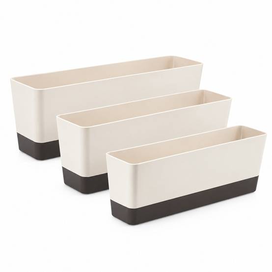 Jardinnière Rectangulaire Plastique 42 5 cm avec Soucoupe Lot de 3 - Image 1