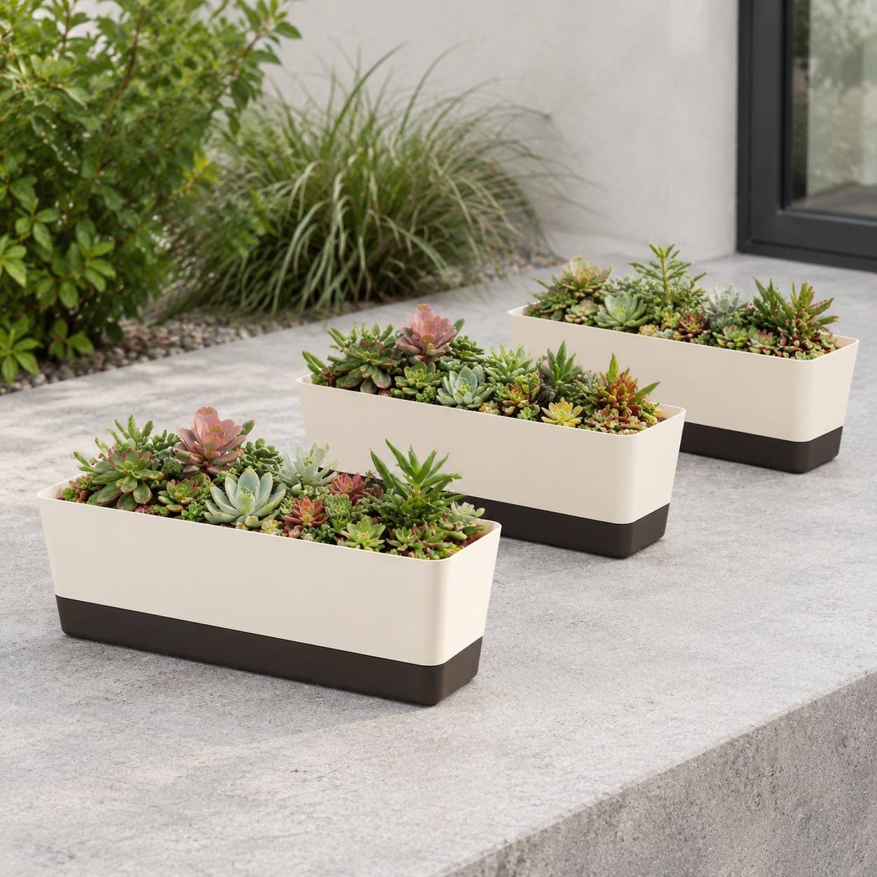 Jardinnière Rectangulaire Plastique 42 5 cm avec Soucoupe Lot de 3 - Image 6