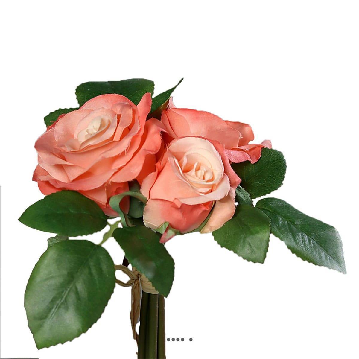 Adorable petit bouquet de fausses roses 3 têtes H 17 cm Rose saumon - couleur: Rose saumon - Image 2