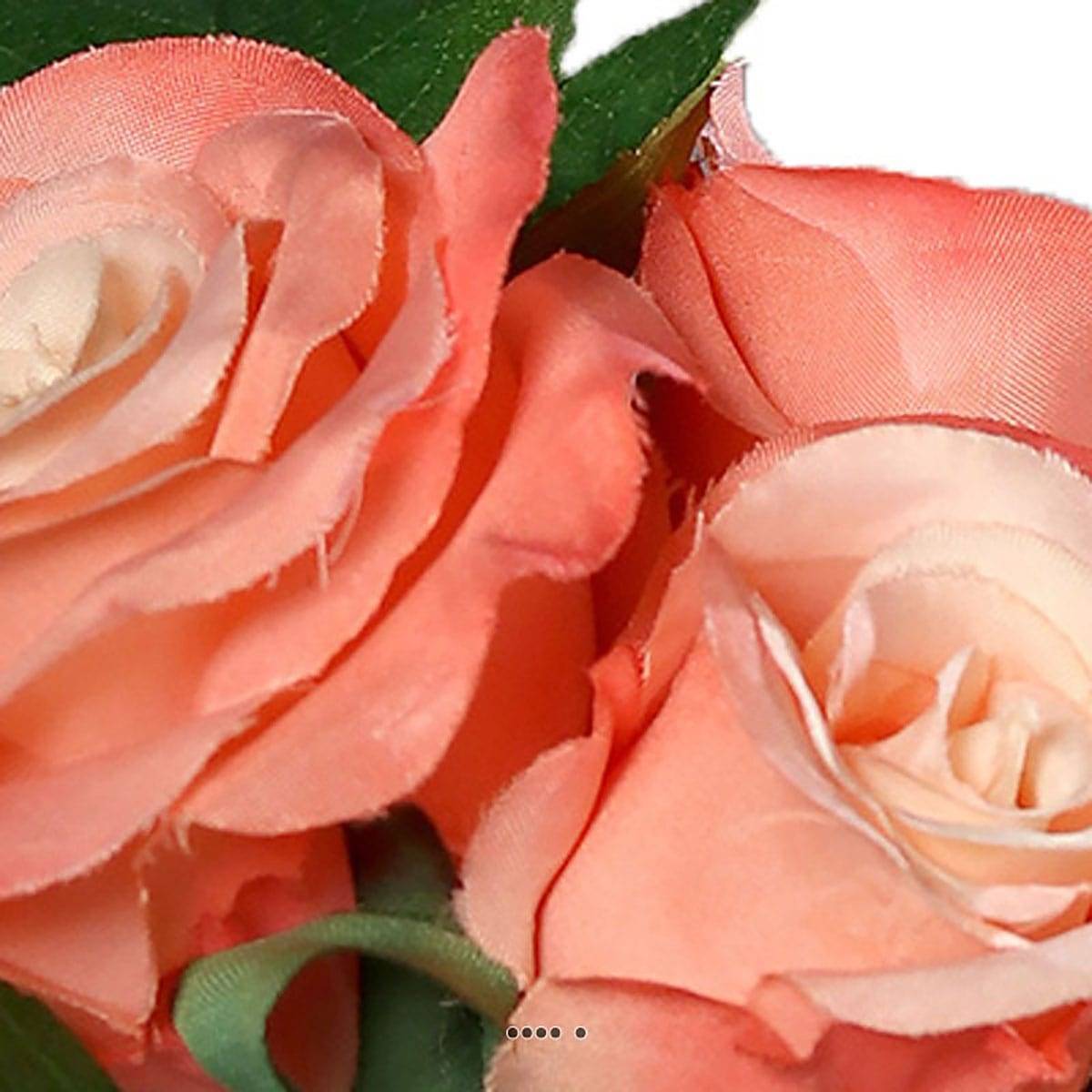 Adorable petit bouquet de fausses roses 3 têtes H 17 cm Rose saumon - couleur: Rose saumon - Image 3