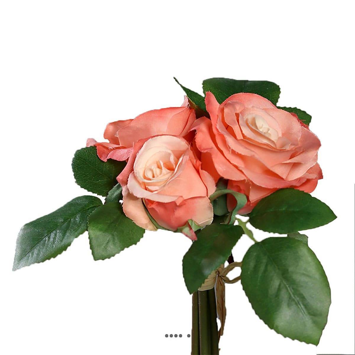 Adorable petit bouquet de fausses roses 3 têtes H 17 cm Rose saumon - couleur: Rose saumon - Image 1