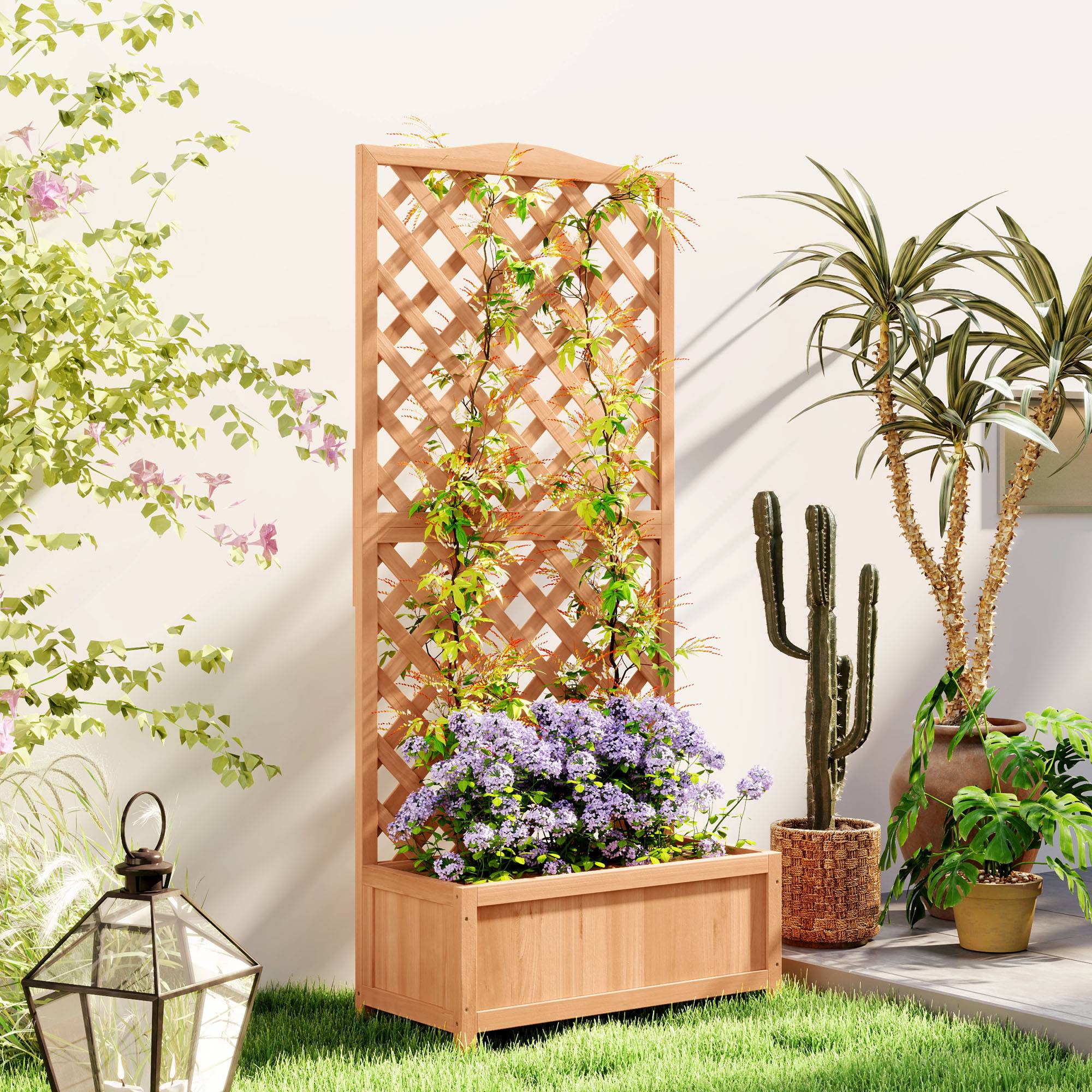 Jardinière avec treillis bois massif marron 76 x 36 x 170 cm - PANGIVO - Image 3
