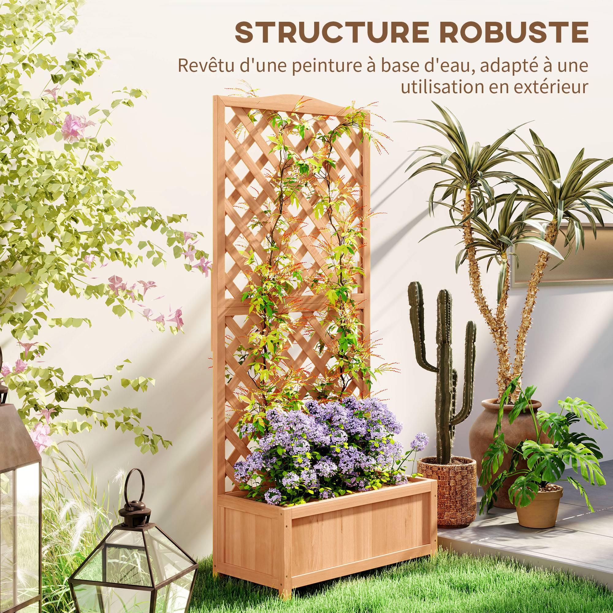 Jardinière avec treillis bois massif marron 76 x 36 x 170 cm - PANGIVO - Image 9