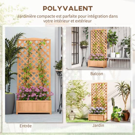 Jardinière avec treillis bois massif marron 76 x 36 x 170 cm - PANGIVO - Image 6