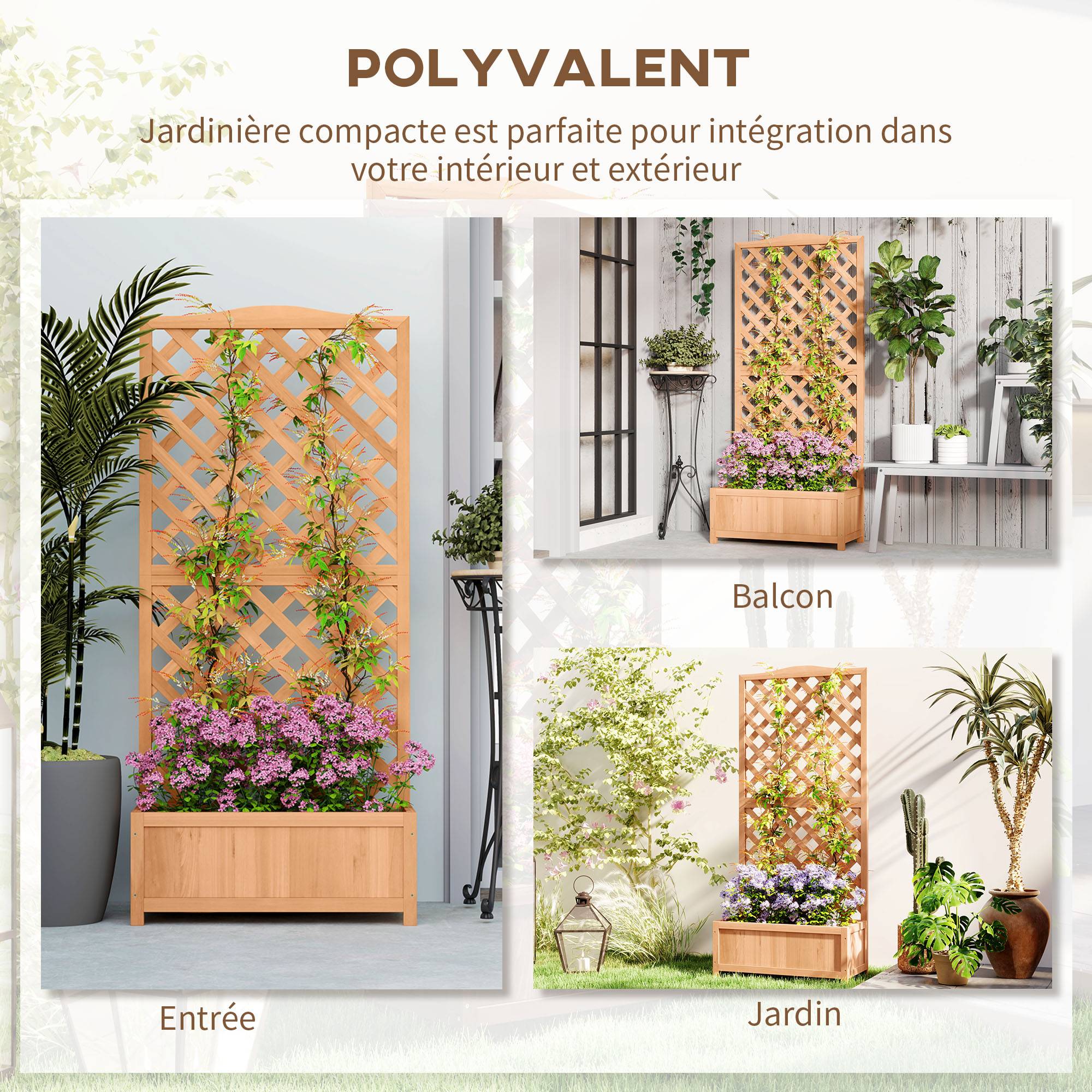 Jardinière avec treillis bois massif marron 76 x 36 x 170 cm - PANGIVO - Image 6