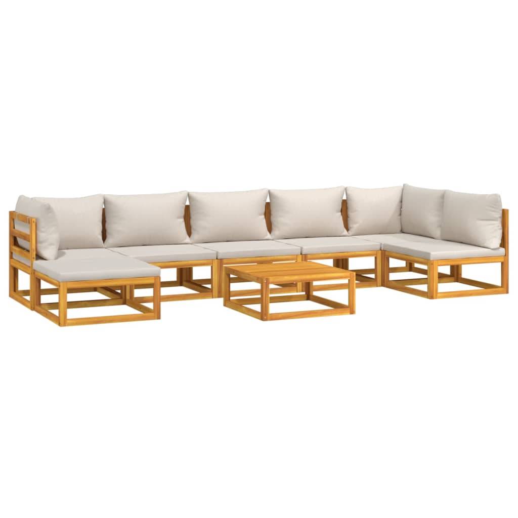 Helloshop26 - Salon de jardin meuble d'extérieur ensemble de mobilier 8 pièces avec coussins gris clair bois massif - Imagen 1