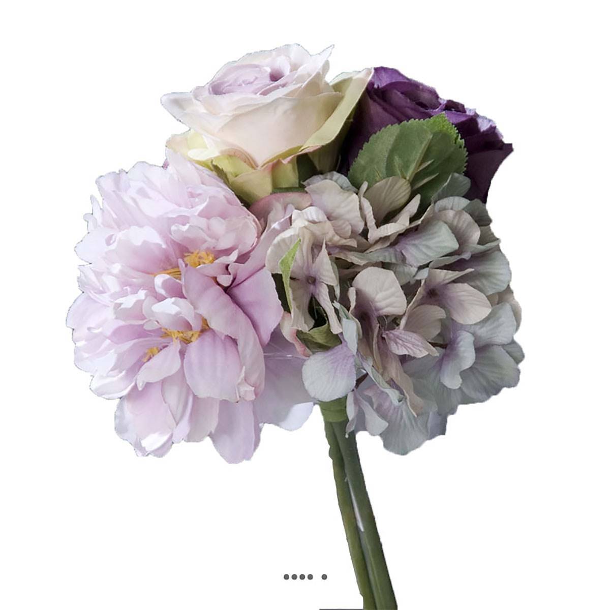 Artificielles - Bouquet de Roses et Hortensias artificielles lavande 4 têtes D 20 cm - couleur: Lavande - Imagen 2