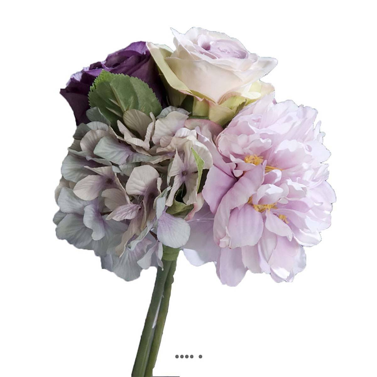 Artificielles - Bouquet de Roses et Hortensias artificielles lavande 4 têtes D 20 cm - couleur: Lavande - Imagen 1
