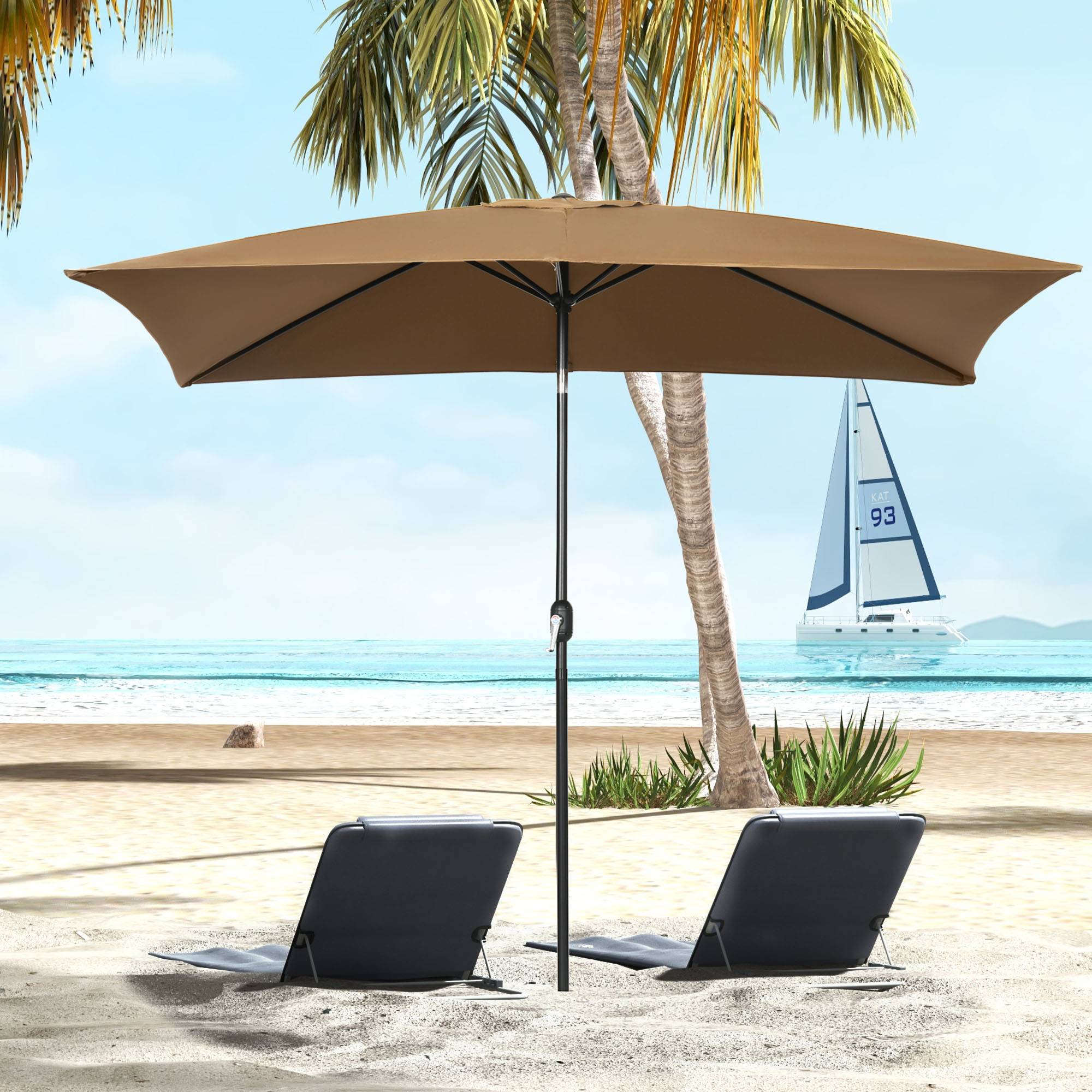 ComfortXL - Parasol rectangulaire aluminium pour terrasse inclinable et manivelle 294x198cm café - ComfortXL Outdoor Living - Image 4