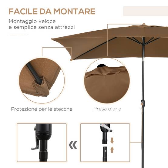 ComfortXL - Parasol rectangulaire aluminium pour terrasse inclinable et manivelle 294x198cm café - ComfortXL Outdoor Living - Image 8