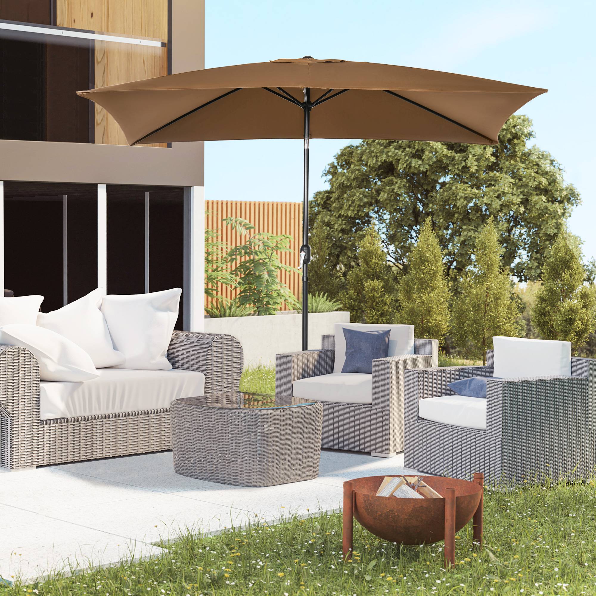 ComfortXL - Parasol rectangulaire aluminium pour terrasse inclinable et manivelle 294x198cm café - ComfortXL Outdoor Living - Image 3