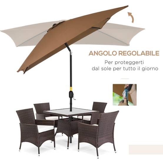 ComfortXL - Parasol rectangulaire aluminium pour terrasse inclinable et manivelle 294x198cm café - ComfortXL Outdoor Living - Image 6
