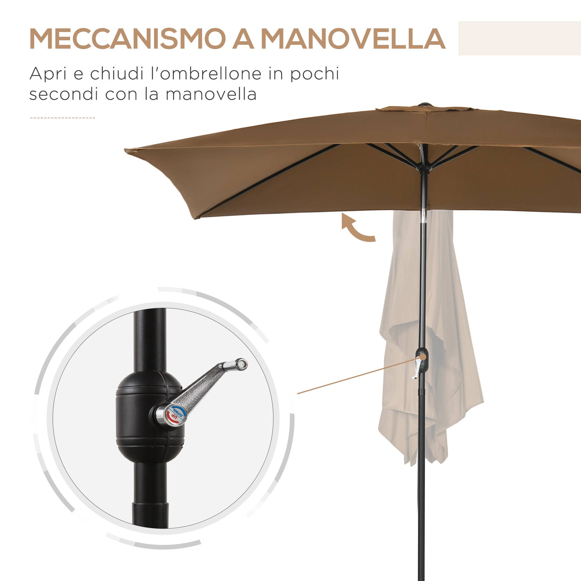 ComfortXL - Parasol rectangulaire aluminium pour terrasse inclinable et manivelle 294x198cm café - ComfortXL Outdoor Living - Image 7