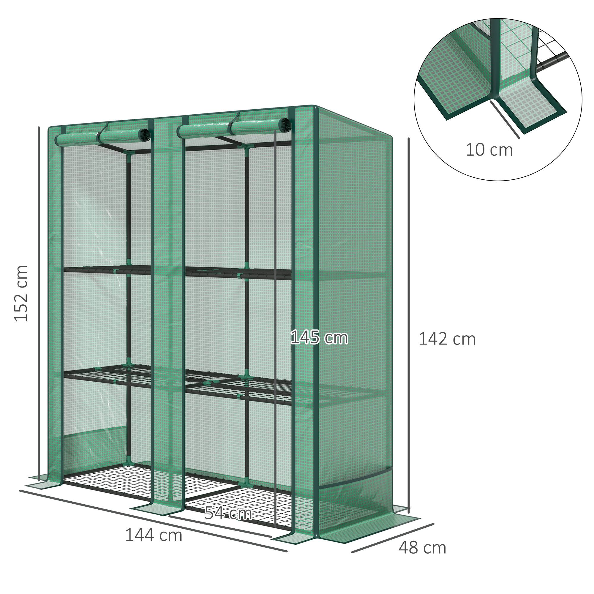 Serre de jardin avec étagères métalliques à 3 niveaux serre de balcon couverture PE toit incliné 144 x 48 x 152 cm vert - Image 5