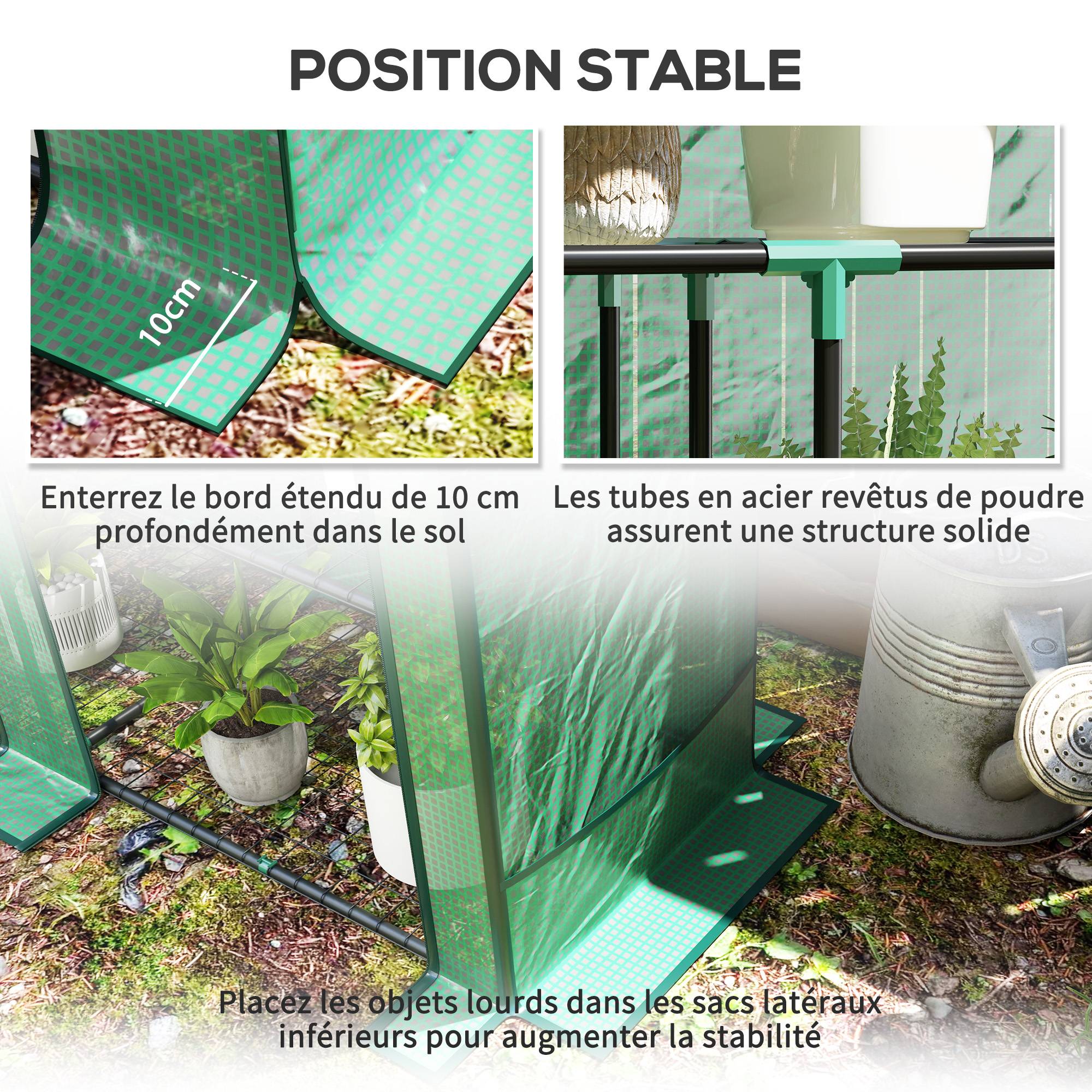 Serre de jardin avec étagères métalliques à 3 niveaux serre de balcon couverture PE toit incliné 144 x 48 x 152 cm vert - Image 9