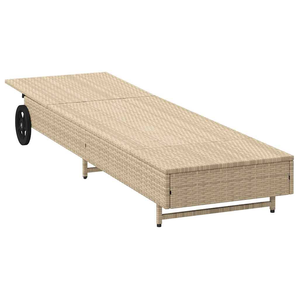 Maison Chic - Bain de soleil - Transat avec roues et coussin beige résine tressée HL116 - Image 5