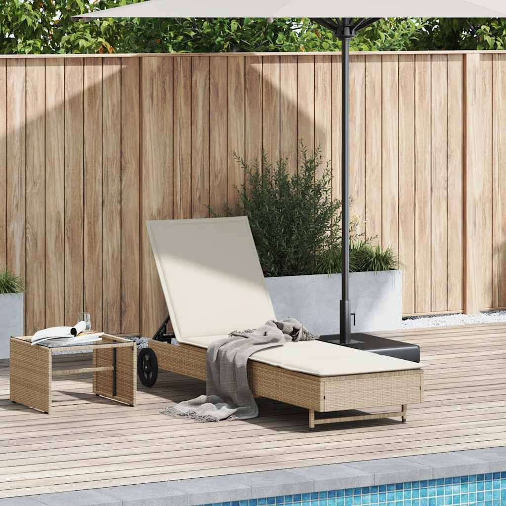 Maison Chic - Bain de soleil - Transat avec roues et coussin beige résine tressée HL116 - Image 2