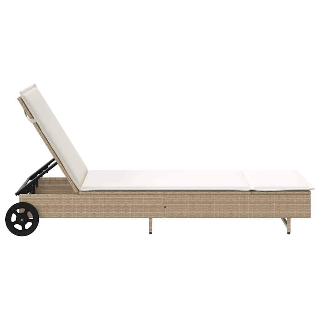 Maison Chic - Bain de soleil - Transat avec roues et coussin beige résine tressée HL116 - Image 7