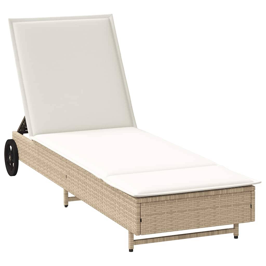 Maison Chic - Bain de soleil - Transat avec roues et coussin beige résine tressée HL116 - Image 1
