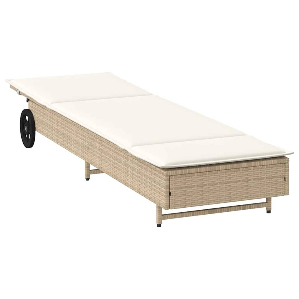 Maison Chic - Bain de soleil - Transat avec roues et coussin beige résine tressée HL116 - Image 4