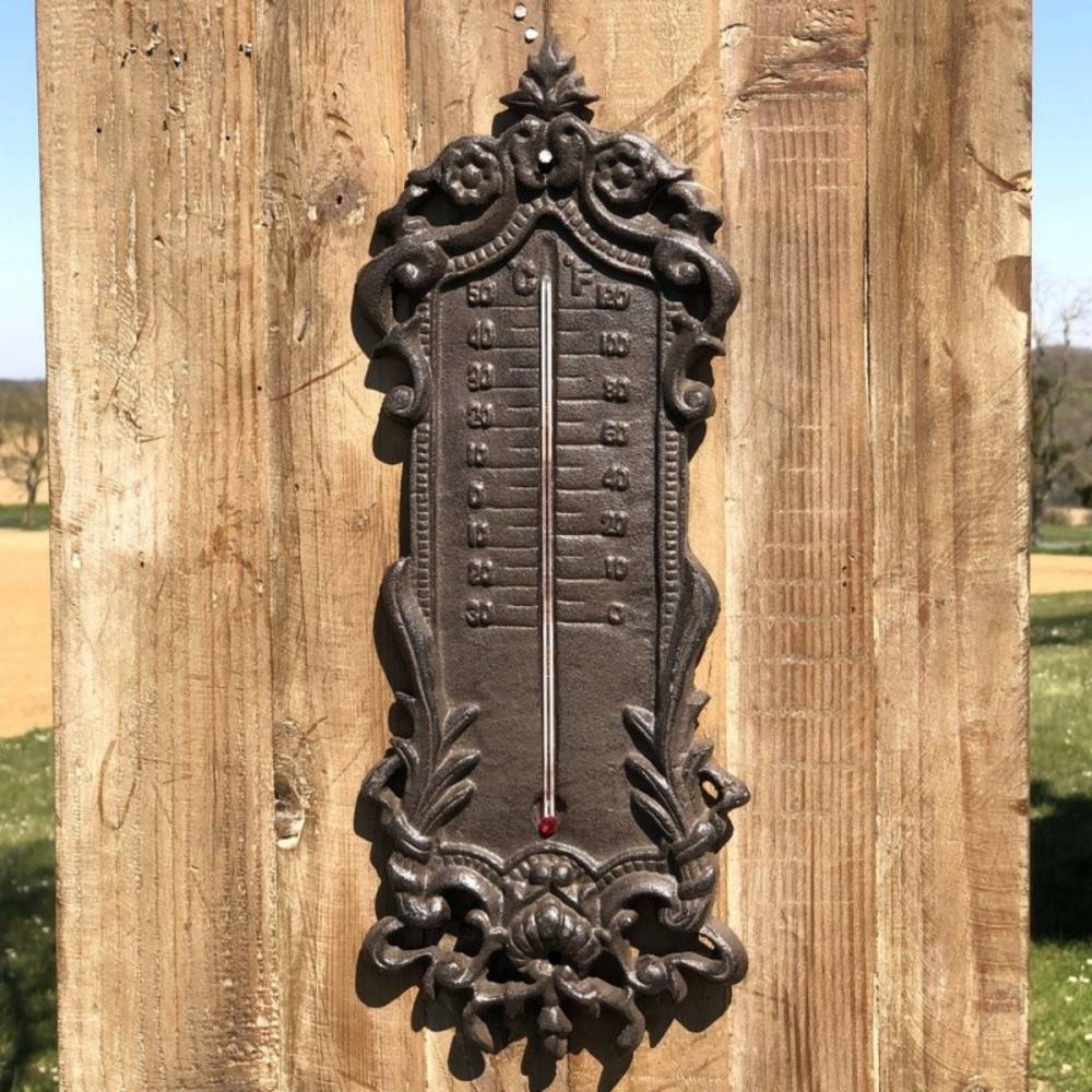 ° Grand thermomètre extérieur décoratif vintage fonte marron 37cm Chemin de campagne - Image 3