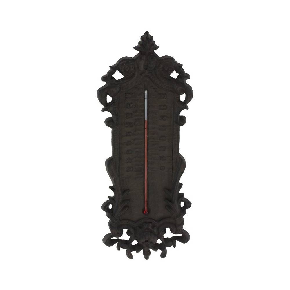 ° Grand thermomètre extérieur décoratif vintage fonte marron 37cm Chemin de campagne - Image 1