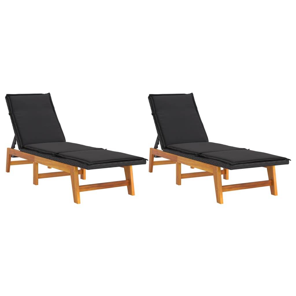 Helloshop26 - Chaises longues et coussins 2 pcs résine tressée/bois d'acacia - Imagen 1