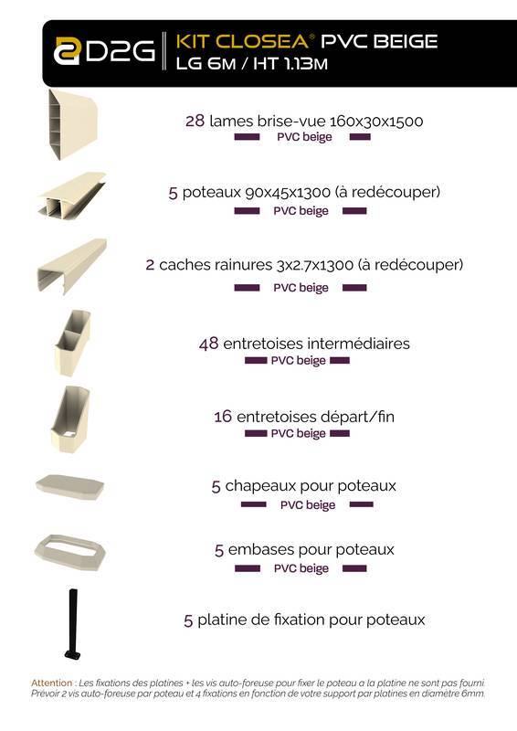 Closea - Kit cloture - Lame 16cm - PVC Beige - LG: 6m x H: 1m13 Closea - Image 4