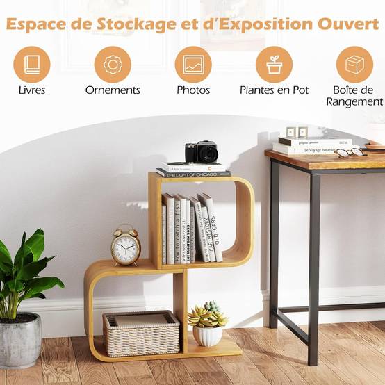 Costway - Table d'appoint en bois d'ingénierie blanc - Forme 'S' avec 2 casiers ouverts - Design Costway - Table d'appoint en bois d'ingénierie blanc - Forme 'S' avec 2 casiers ouverts - Design