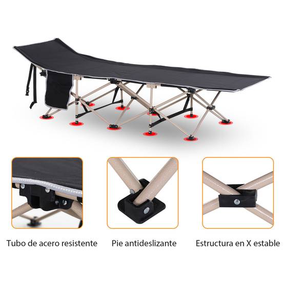 Lit de camp avec 1 poche latérale, sac de transport et cadre en acier, capacité de charge 150 kg, 190 x 68 x 52 cm, noir - Image 8