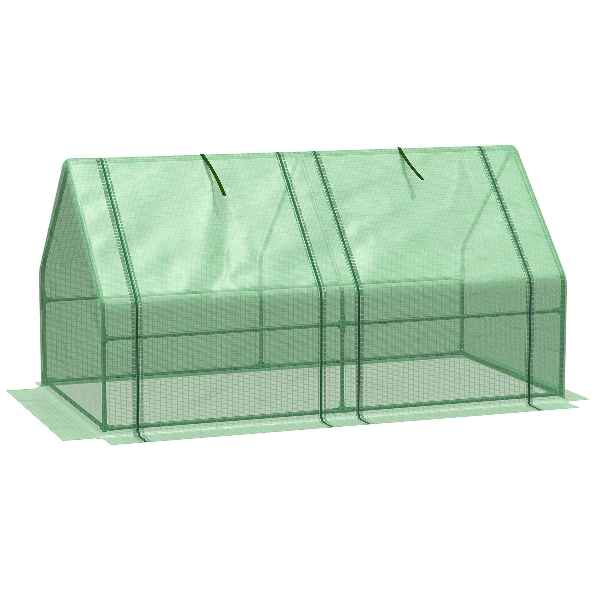 Mini Serre de Jardin mini serre tunnel 180L x 90l x 90H cm toit pointu Acier PE Haute densité 140 g/m² Anti-UV 2 fenêtres avec Zip enroulables Vert - Image 2