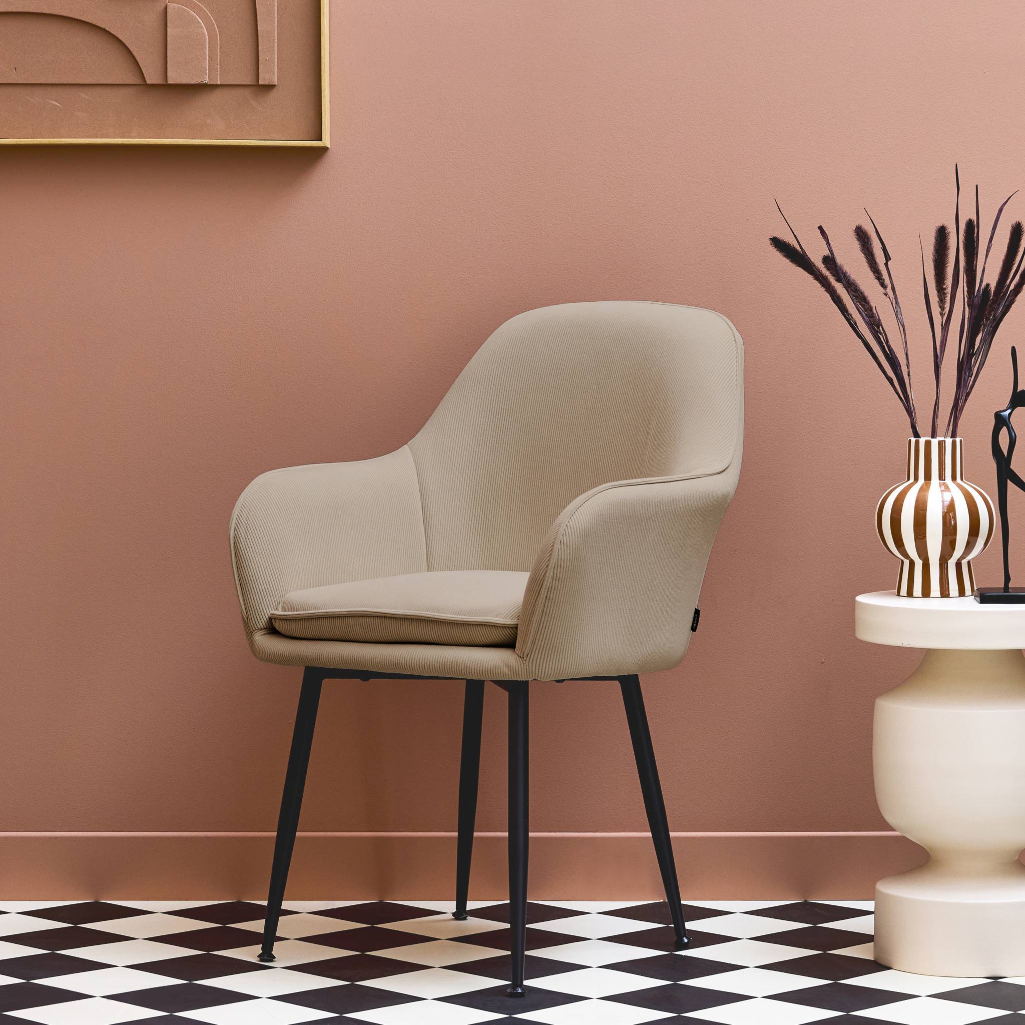 sweeek - Fauteuil en velours côtelé beige et pieds en métal noir mat. L 57 x P 59 x H 84.5 | sweeek - Image 3