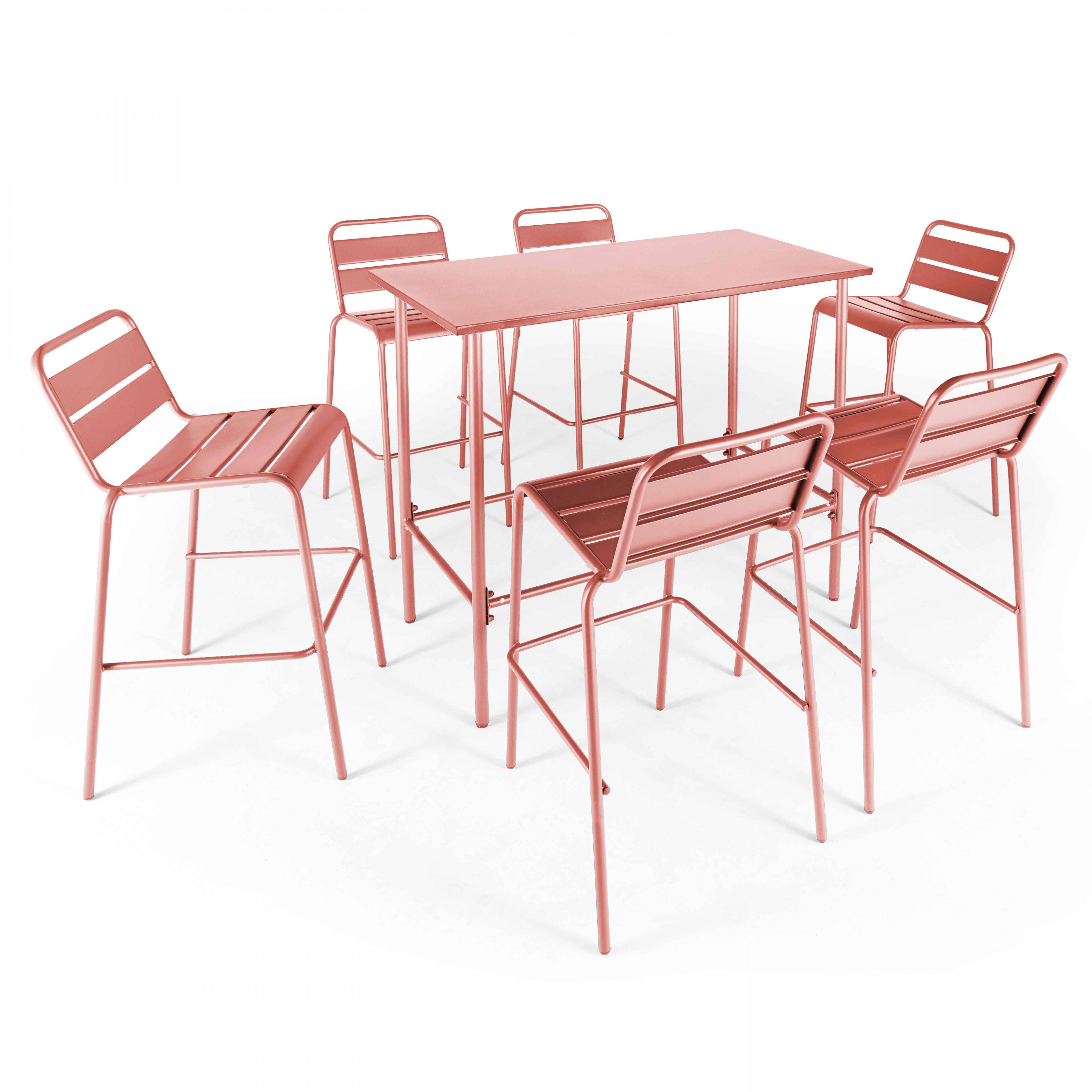 Oviala - Ensemble table haute de jardin et 6 chaises en métal argile Palavas - Oviala - Imagen 1