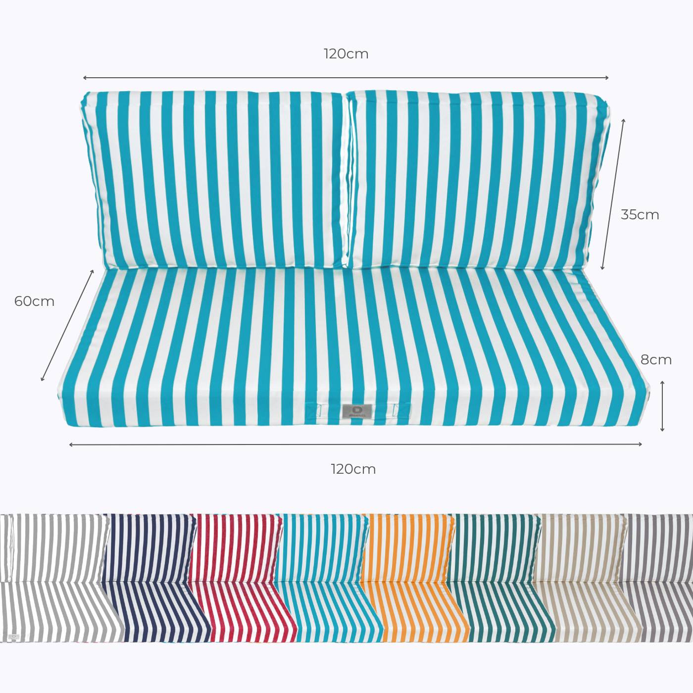 Coussins pour salon de jardin déhoussable 120x60cm Rayure turquoise - Déco arts - Image 5