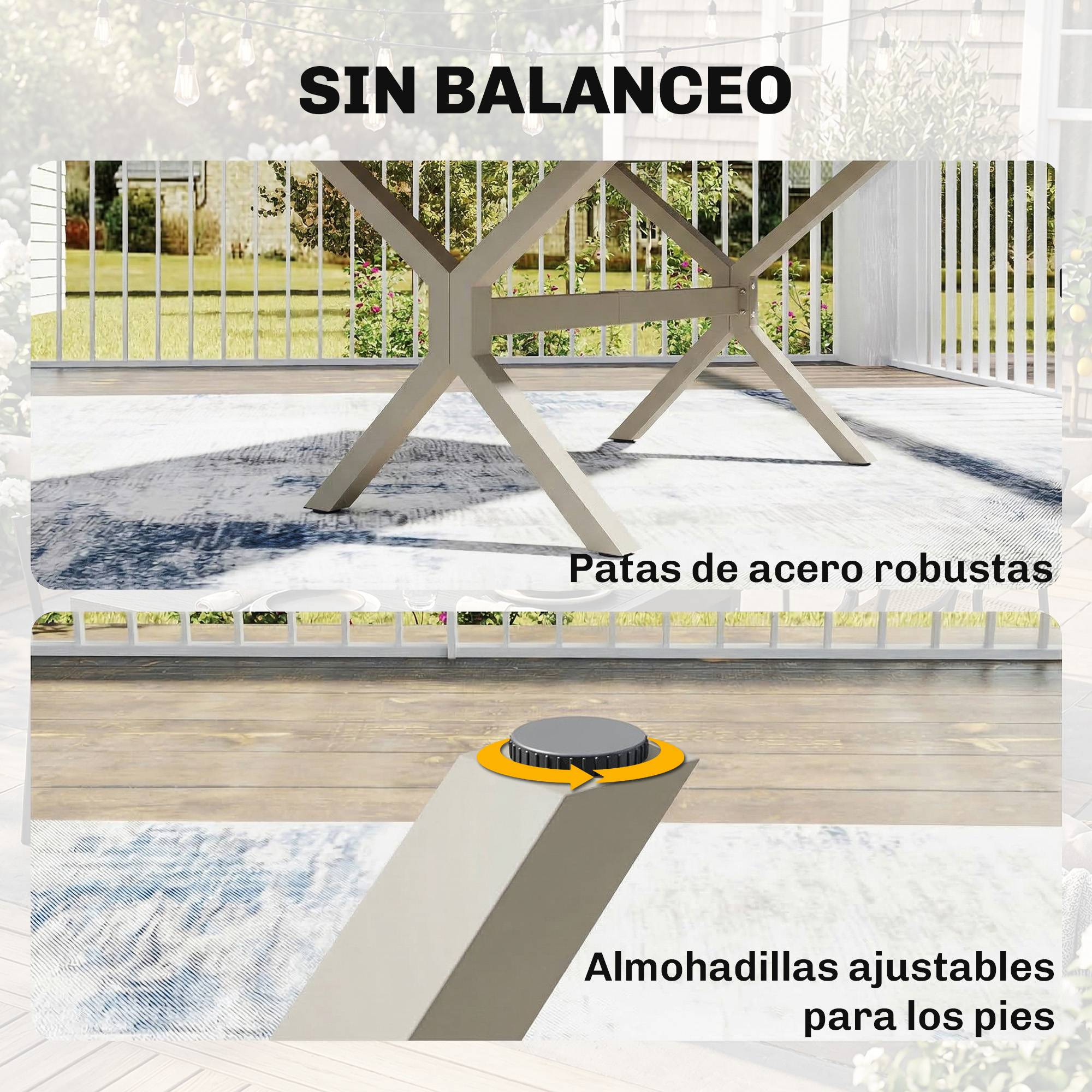 Table de jardin extensible 154/214 cm pour 8 à 10 personnes, en aluminium et acier avec plateau aspect bois gris - Image 8