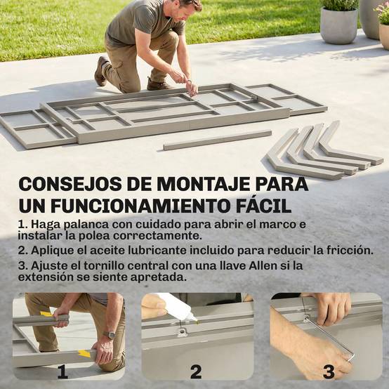 Table de jardin extensible 154/214 cm pour 8 à 10 personnes, en aluminium et acier avec plateau aspect bois gris - Image 9