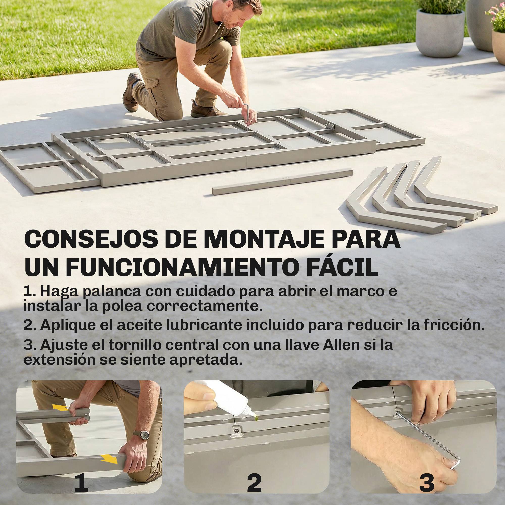 Table de jardin extensible 154/214 cm pour 8 à 10 personnes, en aluminium et acier avec plateau aspect bois gris - Image 9
