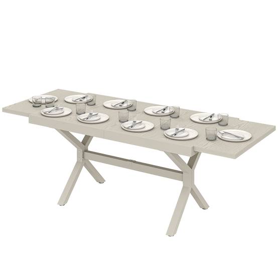 Table de jardin extensible 154/214 cm pour 8 à 10 personnes, en aluminium et acier avec plateau aspect bois gris - Image 2