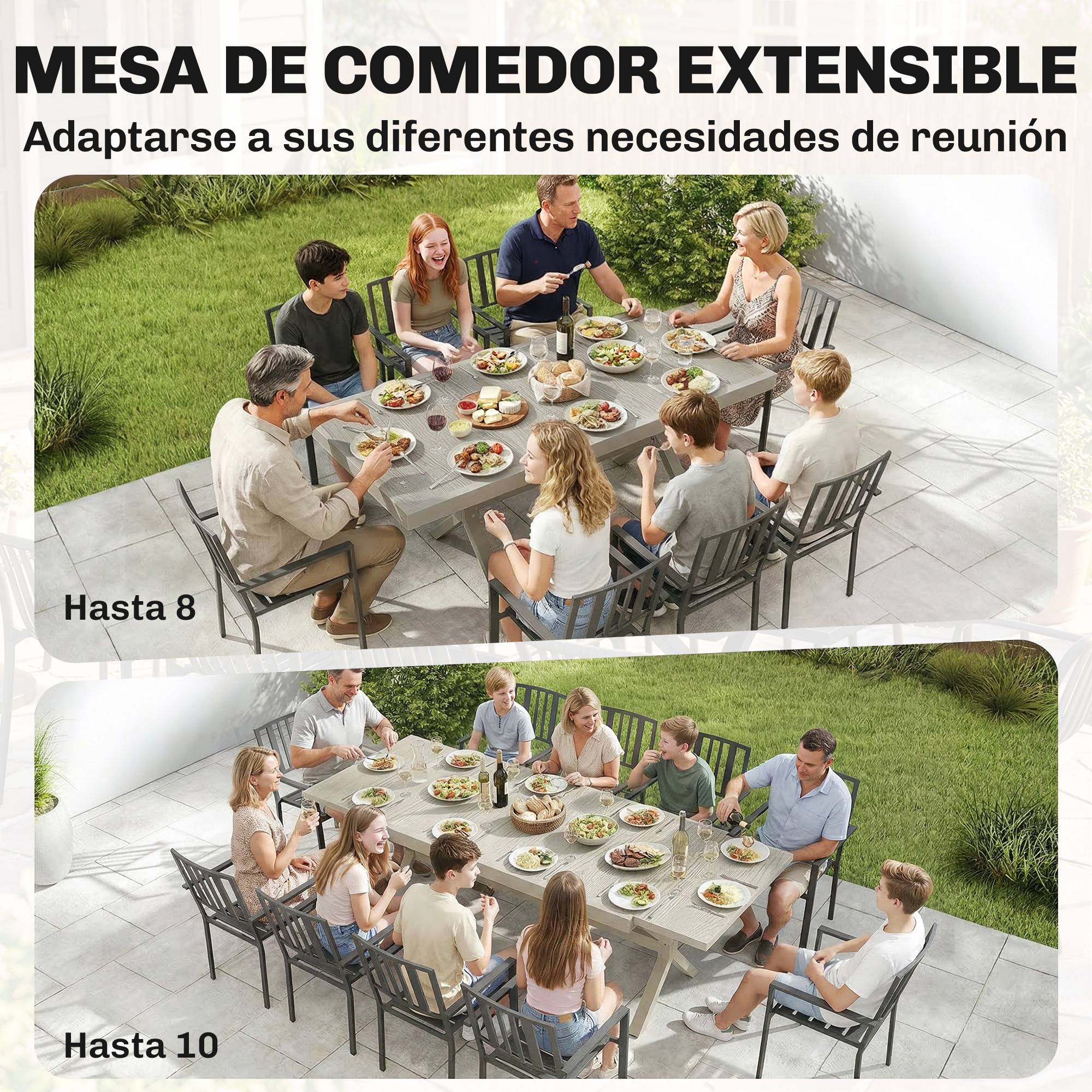 Table de jardin extensible 154/214 cm pour 8 à 10 personnes, en aluminium et acier avec plateau aspect bois gris - Image 6