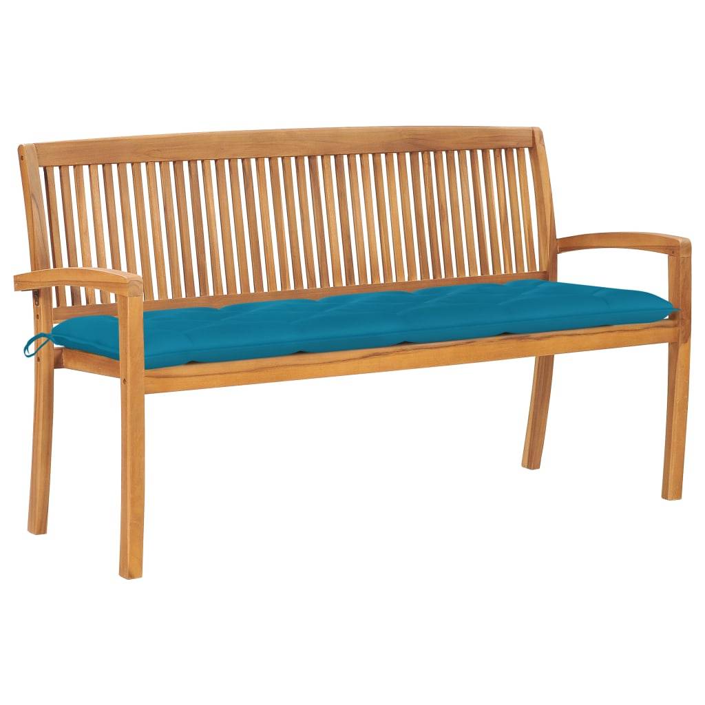 Helloshop26 - Banc de jardin meuble de patio d'extérieur terrasse empilable et coussin 159 cm bois de teck massif - Imagen 1