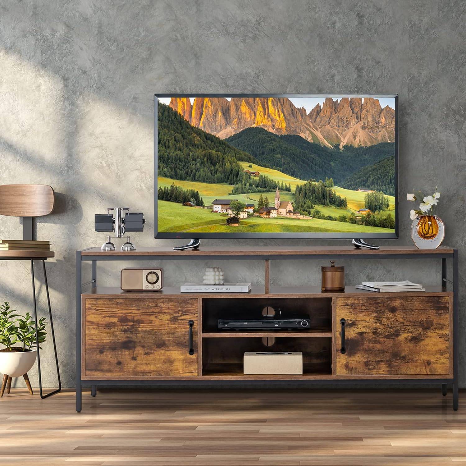 Meuble TV bas Pugsdrly, brillant, pour téléviseurs jusqu'à 65 pouces, 3