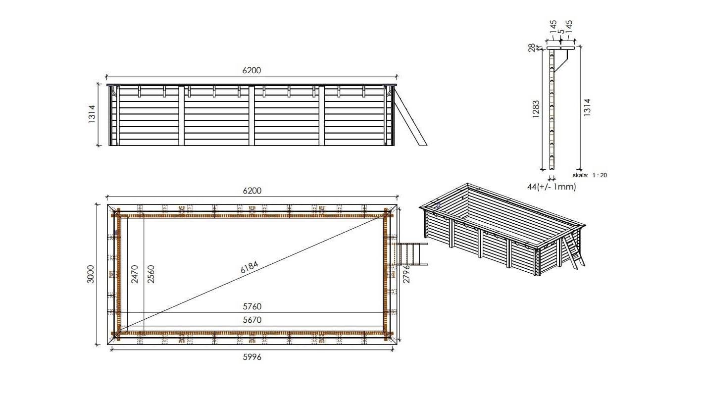 Altanka - Piscine en bois 6,20x3 - H.1,31 m - avec filtration et coffre - BAS787OSPI+SZA - Imagen 6