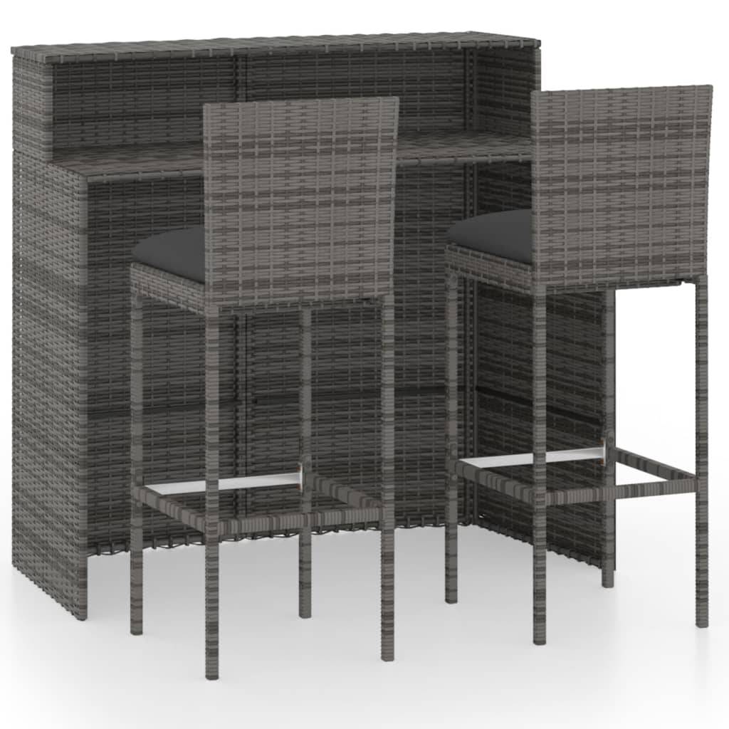 Helloshop26 - Ensemble de bar de jardin avec coussins 3 pièces gris - Imagen 1