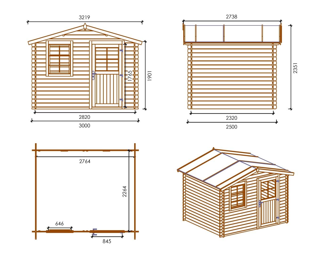 Altanka - Abri de jardin en bois - 3x2.5 m + terrasse avec balustrade et avant-toit en bois - 16.5 m2 - DOM469+DOM394+DOM395+POD04 - ALTANKA - Imagen 2