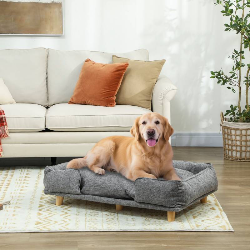 Canapé pour chien intérieur 96 x 66 x 24 cm polyester et bois gris foncé - PANGIVO - Image 2
